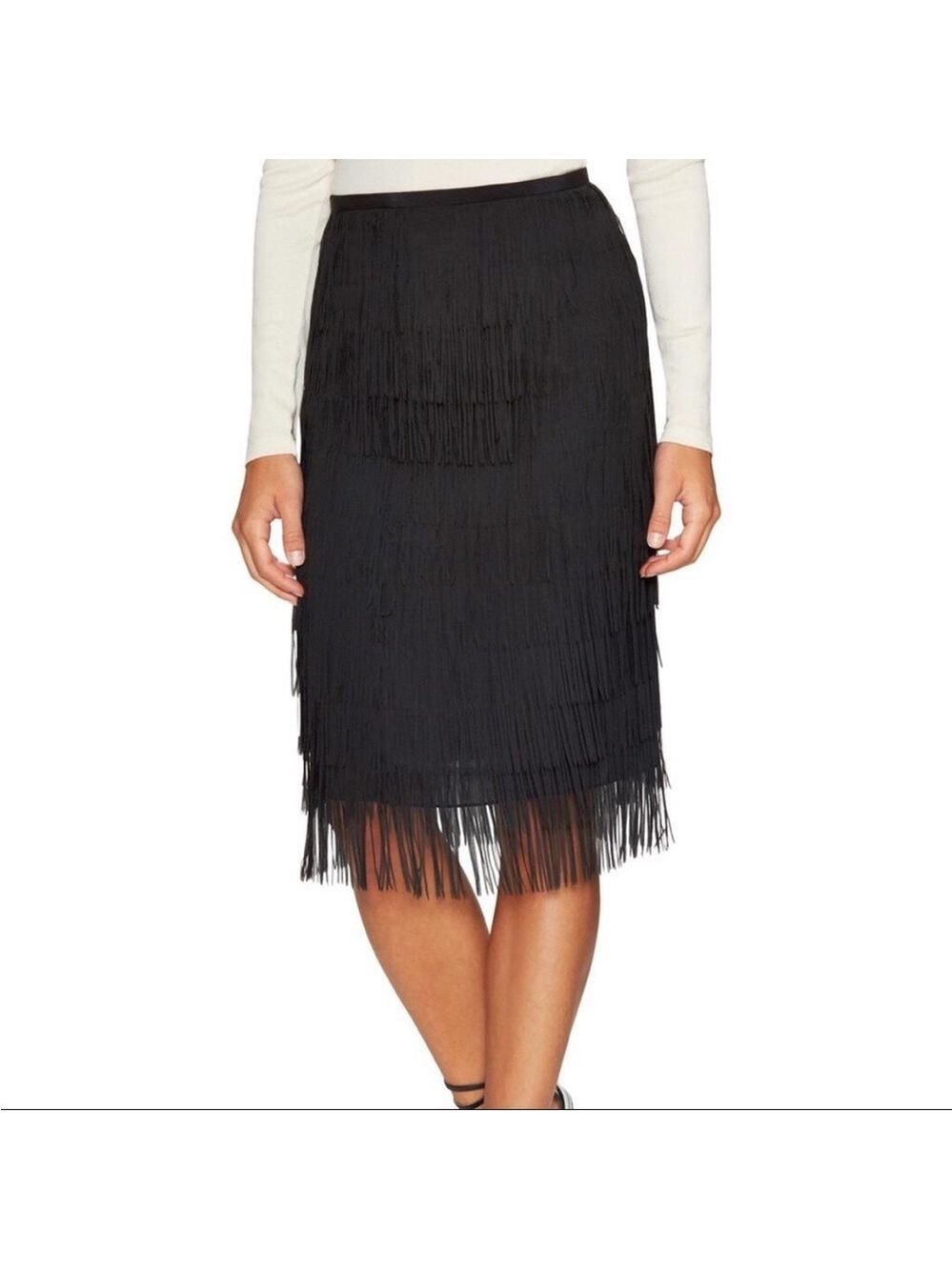 Jaygodfrey black silk fringe skirt size 8 - Picture 2 of 8